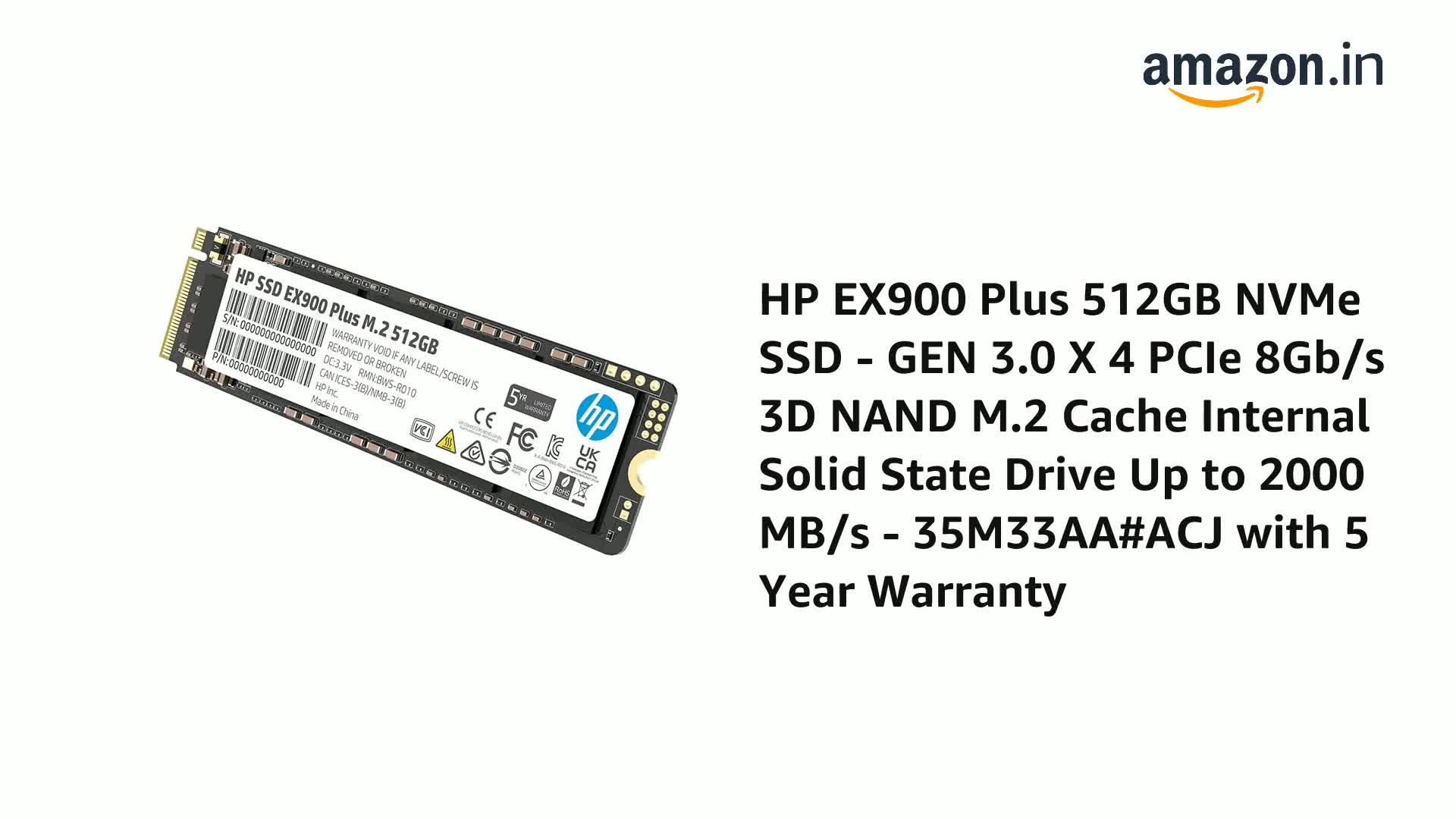 HP EX900 Plus 512GB NVMe SSD M.2 Internal Solid State Drive